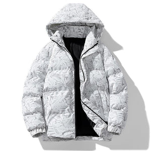 ZURICH BOMBER — Oversized Hooded Puffer with Botanical Print